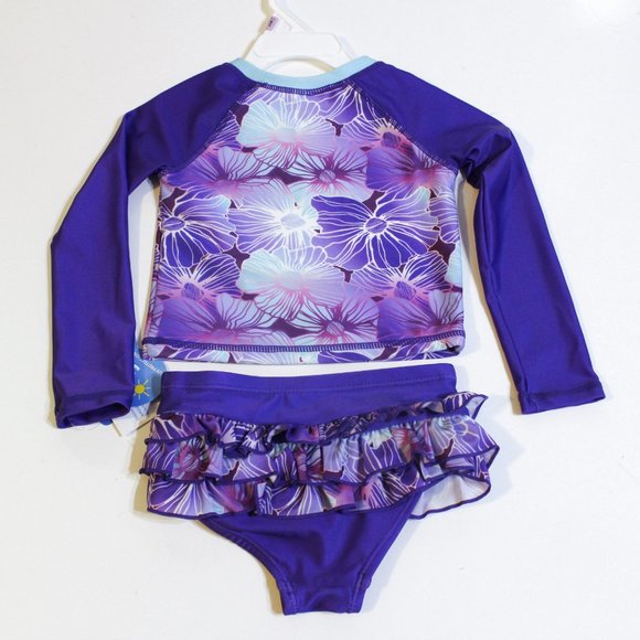 Wave Zone Baby Girl Rashguard Swimsuit Set Size 24 Months UV Protection - Picture 6 of 7